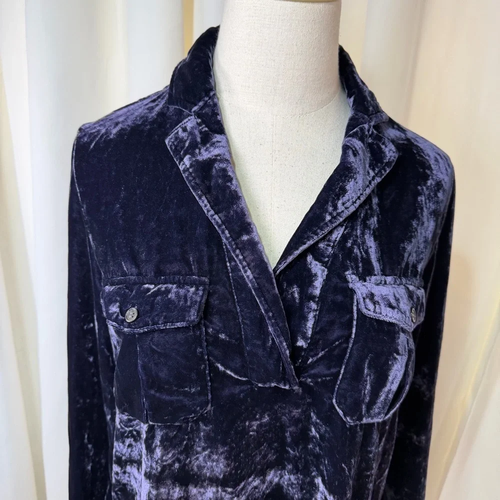 J. Crew ‘Velvet Patch-Pocket Popover Shirt’ in “Navy Twilight” Blue Size XS